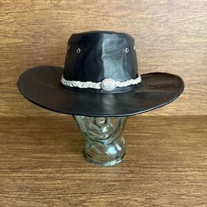 Vintage Genuine Leather Cowboy Gaucho Outback Hat Black Mexico Braided Band M